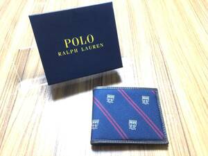 【オリジナルBOX付】センス抜群◎RALPH LAUREN シルク100% レジメンタルx紋章&レザートリミング仕様 最高級2 つ折りウォレット/財布★RRL