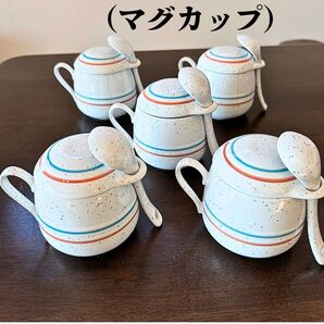 茶碗蒸し器 マグカップ 5客セット 蓋、スプーン付き マルチカラー