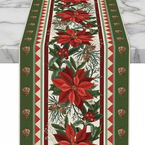 テーブルランナー ポインセチア 日用品 ポリエステル 北欧風 テーブルクロス インテリア テーブルセンター 花柄 クリスマス