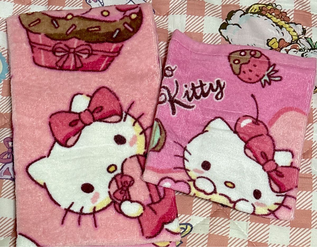 サンリオ　ハローキティ フェイスタオル ハンドタオル 2枚セット ピンク いちご　ケーキ　しまむら