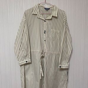 【新品未使用】パート2 ストライプ柄シャツワンピース ウエストリボン ロング丈 長袖 カジュアル