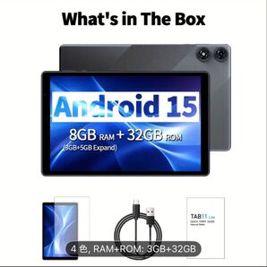 Android 15 タブレット 10.1インチ 8GB RAM + 32GB ROM TAB11 グレー