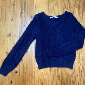 Vネックシャギーニットプルオーバー ネイビー