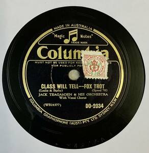 JACK TEAGARDEN & HIS ORCHESTRA/ THAT’S RIGHT-I’M WRONG /CLASS WILL TELL (Columbia DO-2034)　SP盤　78RPM 　JAZZ 《豪》