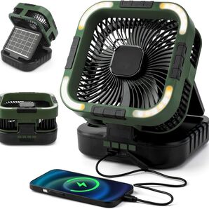 【新品未開封】 DGV ソーラーパネル付き扇風機 LEDライト/6段階風量調節/自動首振り機能/タイマー/容量20000mAh