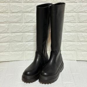 moment+ モーメントプラス 厚底ロングブーツ LL 24cm 24.5cm 黒 ブラック サイドジップ