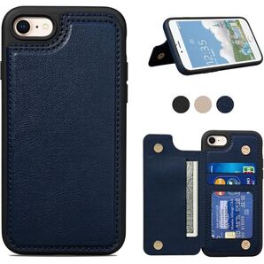 【T02】iPhone7/8 SE2/SE3対応背面手帳型レザーケース(ブルー)