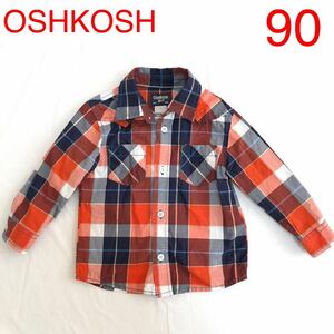 オシュコシュ OSHKOSH 長袖 シャツ 90 男の子 送料185円 チェック オレンジ ベビー キッズ 子供服 かっこいい ブラウス 春 秋