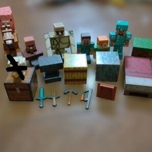 マインクラフト アクションフィギュア スティーブ アイアンゴーレム 村人 ベッド ダイヤモンドスティーブ アレックス ツルハシ