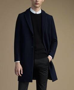  мужской полупальто "даффл коут" темно-синий цвет шерсть бизнес пальто зимний XL