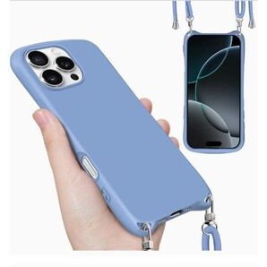 iPhone 16 Pro ケース ショルダー ストラップ付き カバー TPU シリコン 耐衝撃 指紋防止 薄型 ライトブルー