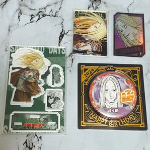 サカモトデイズ 神々廻 バースデーアクスタ 缶バッジ ホロカード ステータスカード 4点