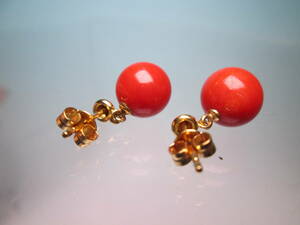 [. month ]K18 red .. sphere 9mm. swaying earrings 3,26g