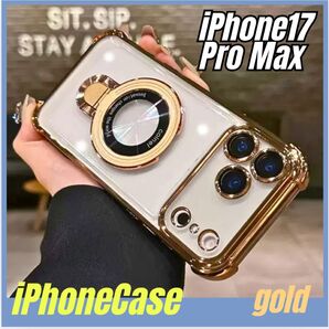 iPhone17ケース ProMax クリア マグセーフ スマホカバー ゴールド