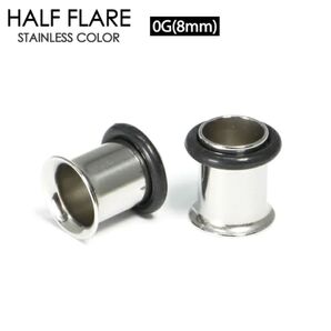 1個 0G ハーフフレア シングルフレア アイレット サージカルステンレス トンネル ボディピアス サージカルステンレス