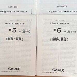 SAPIX 新学年(1月度)と3月度入室・組分けテスト 新5年(現4年) 2023年 成績一覧表+4科目正答率表付き