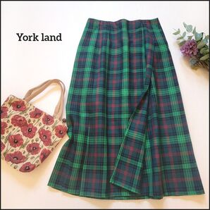 【値段交渉お気軽に♪】ヨークランド●ほっこり起毛ウール素材♪チェック柄ラッププリーツロング丈スカート 美品◎ イギリス 上品