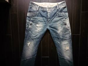 G-STAR RAW♪CB SAVILE MORRIS TAPERED♪ジースター♪立体裁断♪経年加工♪特大♪W34 L32♪81200 3161 1146