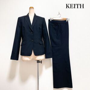 KEITH キース パンツスーツ セットアップ 濃紺ストライプ 仕事 セレモニー 式典 七五三 入学式 入園式 卒業式 卒園式