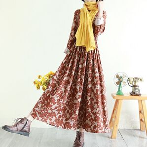 ★大人気商品★ 総花柄 シルエットフラワー ロングワンピース