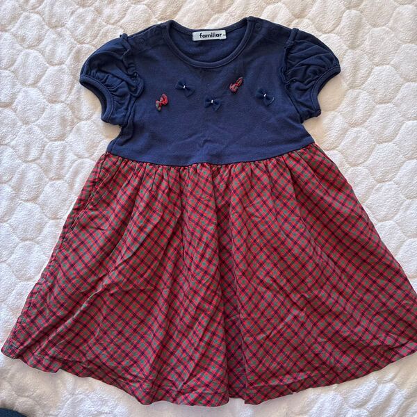 ワンピース familiar ファミリア 半袖ワンピース familiaワンピース90 定番チェック柄