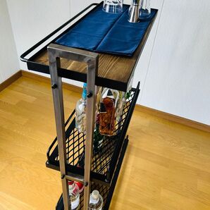 スチール製バーカート ウイスキーラック 3段 メッシュ棚 アイアン家具