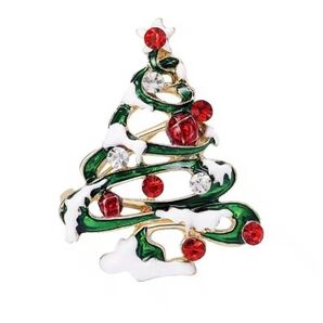 ブローチ クリスマスツリー エナメル仕上げ 緑 白 赤いビジュー かわいい 可愛い キュート キラキラ エレガント パーティ