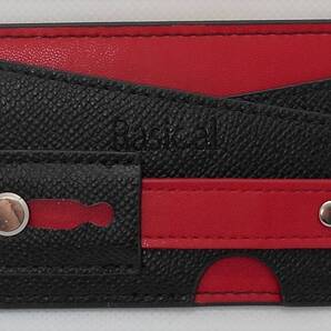 【新品】スマホ貼付ウォレット ピタロス ブラック×カーニバルレッド カードケース スマホスタンド スマホリング 多機能