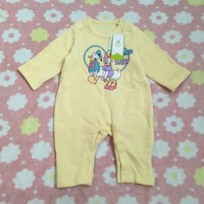 【新品・タグ付き】ディズニー ドナルド 長袖ロンパース 70 黄色 裏起毛 秋冬