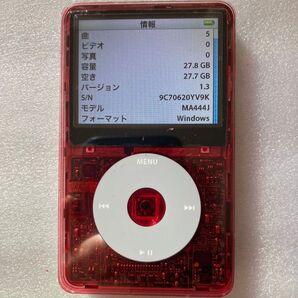 iPod classic 30GB フロントマスク&ホームボタン赤透明バッテリー交換済動作OK オプションあり 高音質5.5世代