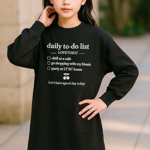 【良品】LOVETOXIC トレーナーワンピース 150cm ブラック 裏起毛 チェリー柄 ロゴ入り ガーリー