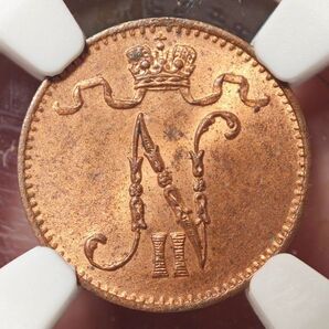 【MS63RB】NGC 1916 ロシア領フィンランド 1ペニー 銅貨 高鑑定