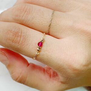 k18 18 gold pink gold mirror ball ruby high quality ring chain ring 10 number 