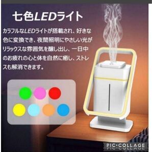 乾燥対策!ダブルノズル&除菌 超音波式加湿器 卓上 七色ライト300ML 花粉症 小型 ホコリ対策 おしゃれ ホワイト 白