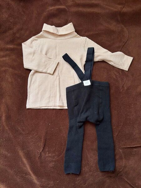 Funny Lazybones サス付きレギンス テータテート ボーダー タートルネック 80