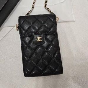 ショルダーバッグ C&C キルティングデザイン スマホショルダーポーチ ブラック C&Cゴールドロゴ