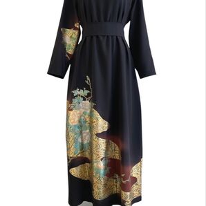 留袖ワンピース 留袖ドレス 着物リメイクロングワンピース ハンドメイド 黒留袖