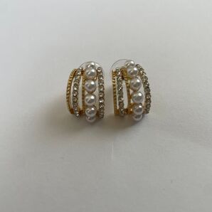 ラインストーン フェイクパール ピアス