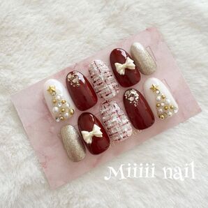 【No.50】☆デザイン配置変更可能☆クリスマスネイル ツリー 冬ネイル リボン ラメ ツイード