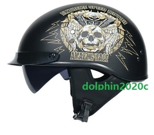 ハーレー バイク 半帽、半キャップ ヘルメット ビンテージ 内蔵レンズ ジェットヘルメット★ M L XL XXL サイズ選択　SV-05 　2XLサイズ