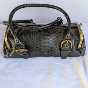パイソン柄 ハンドバッグ ブラック ミニボストンバッグ