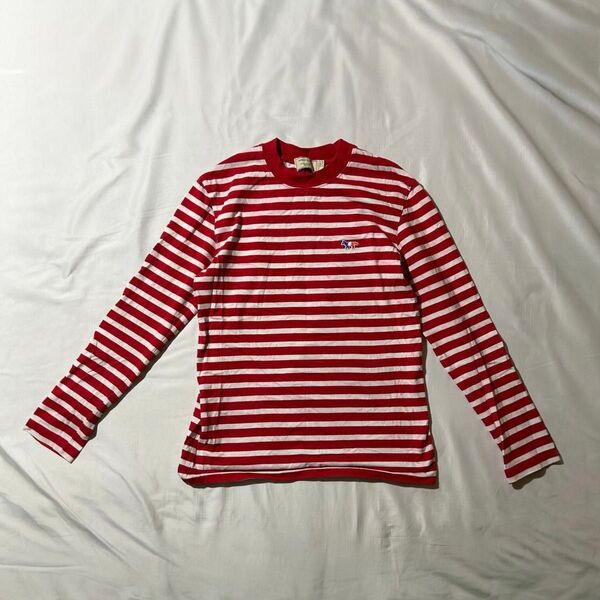 MAISON KITSUNEメゾンキツネ ボーダー ロングスリーブ XS 赤白 フォックス刺繍 ポルトガル製 長袖Tシャツ