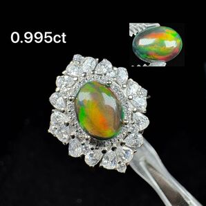 天然ブラックオパール 0.995ct 遊色綺麗 S925 18KGP 魅惑の遊色