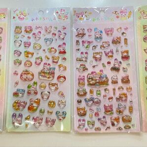 動物キャラクターシールセット 4枚 ぷくぷくシール 硬いタイプ