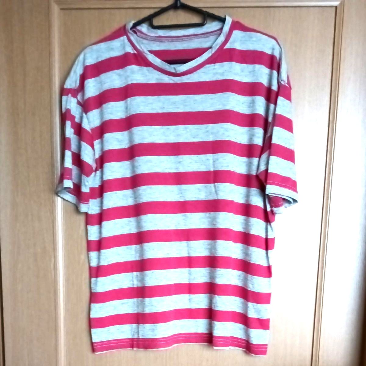 ボーダー 半袖Tシャツ ピンク×杢グレー