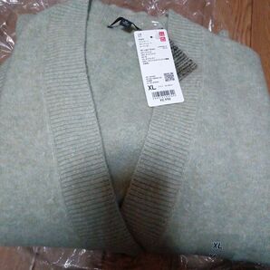 新品ユニクロ、 スフレヤーンVネックショートカーディガン XL ライトグリーン 未使用、ユニクロセーター、ユニクロカーディガン