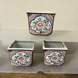 【昭和レトロ/当時物】たち吉 橘吉 陶器製 赤絵 花柄 菊柄 角鉢 小鉢 食器 有田焼 九谷焼 和食器 リメイク ミニ盆栽 植木鉢