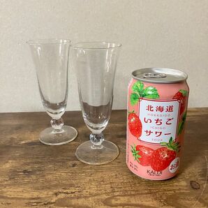 【12/21迄】脚色違い ペアゴブレット ウォーターゴブレットワイングラス【ブルー/ピンク】● KALDI 北海道いちごサワー付