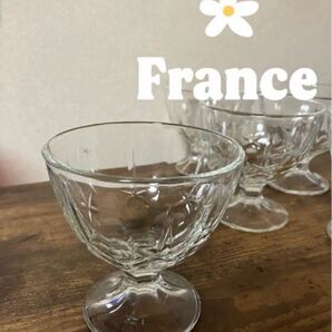 【昭和レトロ/当時物/西洋アンティーク】フランス製 arcoroc アルコロック?ガラス製 デザートカップ サンデーカップ4客