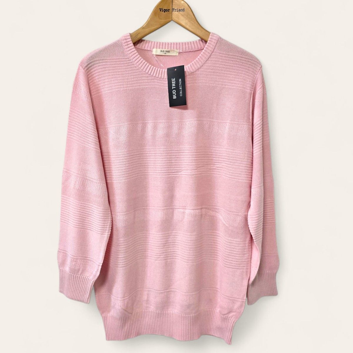 M●新品タグ付き・BUD TREE●長袖 シンプル ニット ピンク 編みボーダー